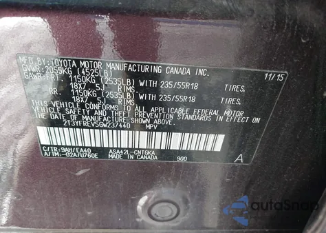 2016 Toyota Rav4 Limited from USA, damaged, VIN 2T3YFREV5GW237440